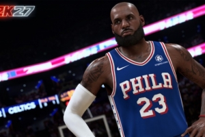 NBA2K27官方微博分享詹姆斯76人队版2K游戏形象照片:费城迎来国王降临