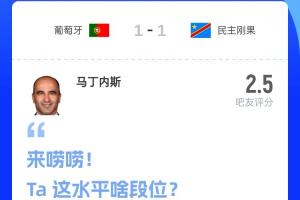 比赛结束！吧友评分：葡萄牙教练马丁内斯2.5分，超9成吧友打0分