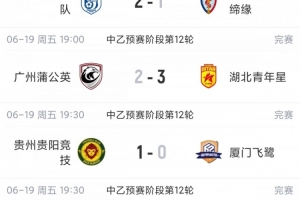 中乙赛事总结：贵阳竞技击败厦门飞鹭领跑南区，湖北青年星升至次席