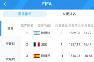 一一登场!国际足联前十球队表现:阿、法、英、德夺冠,西、葡意外失利;共6队战平