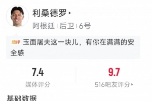 利桑德罗表现数据：解围3次，抢断2次，对抗成功2次，得分7.4分