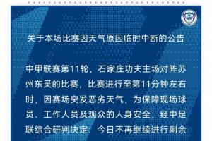 关于比赛因天气因素暂停进行的公告