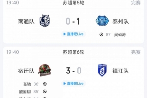 苏超总结：无锡五轮不败稳居次席，镇江五连败积分垫底，泰州逆转南通