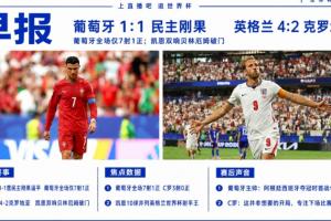 世界杯晨报：葡萄牙1-1战平民主刚果取得世界杯首胜；英格兰4-2击败克罗地亚