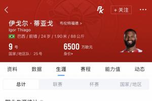蜂王世界杯首战亮相！伊戈尔·蒂亚戈英超38场进22球，3月方在巴西亮相