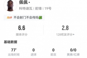 尼古拉·佩佩错失良机 本场比赛射门2次全失+11次失误 5次对抗仅1次成功
