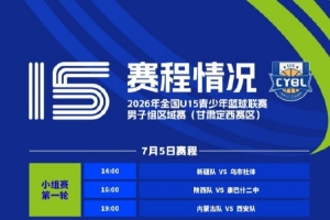 全国U15青少年篮球联赛男子组区域赛定于7月4日拉开战幕